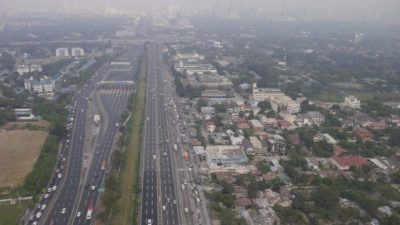 Aerial view of large busy highway