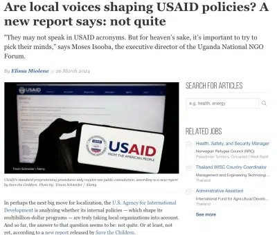 A DevEx article titled "Are local voices shaping USAID policies? A new report says: not quite"