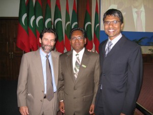 Nick Langton (left) with Vice President Waheed Hassan (center) and Nilan Fernando, The Asia Foundation's Country Representative in Sri Lanka. Nick Langton (left) with Vice President Waheed Hassan (center) and Nilan Fernando, The Asia Foundation's Country Representative in Sri Lanka.