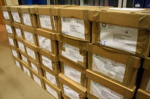 ilbf-boxes-in-uk Boxes of texts for Bangladesh legal institutions.