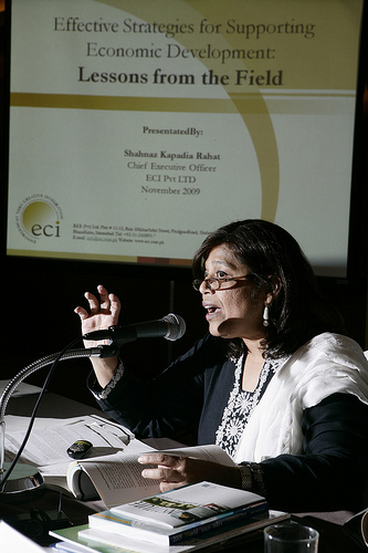 KOconf1 Shahnaz Kapadia Rahat, Chief Executive Officer and Senior Partner-Director of Empowerment Thru Creative Integration from Pakistan, speaks at the conference.