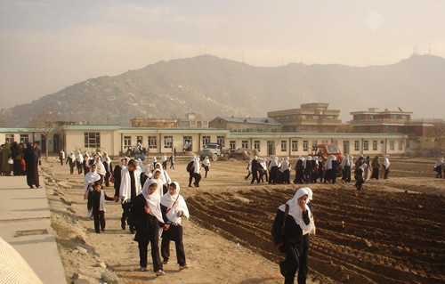 AG_Rabi-e-Balki 2 Girls walk home from the Rabia-e Balkhi High School in Kabul.