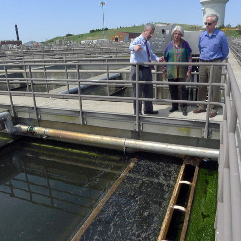 David Duest, Dr. Isher Judge Ahluwalia, and Gerald Martin of The Asia Foundation speak at Deer Island Water Treatment Plant.