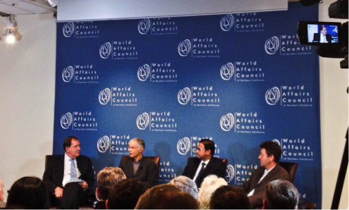 Asia Foundation President David Arnold moderates discussion on India's future with panelists Pradeep Chhibber, Sunder Ramaswamy and Thomas Blum in an event organized by The World Affairs Council on July 23.