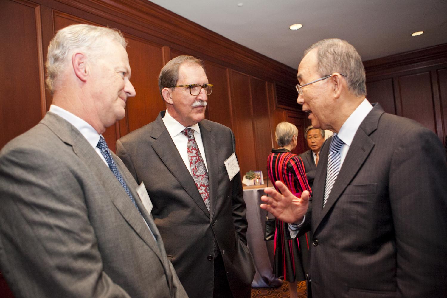 Asia Foundation Trustee Jim McCool, President David D. Arnold, and Ban Ki-moon in discussion