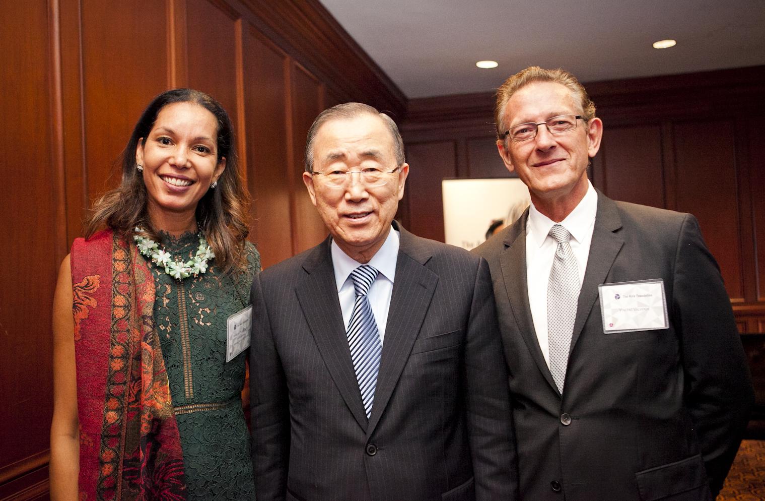 Marlene Pelage-Bates and Vincent Valverde with Ban Ki-moon