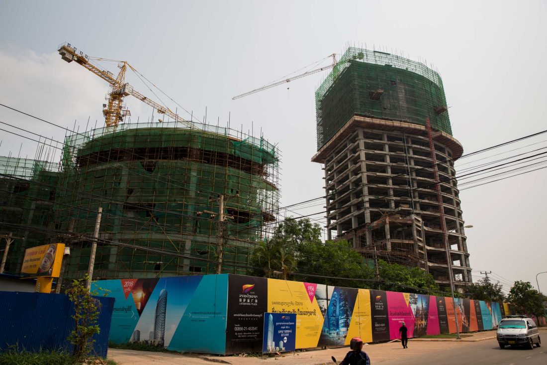 A new shopping mall under construction in Vientiane, the capital of Laos. The country is poised to remain on track as one of the fastest growing economies in Asia. Photo/Conor Ashleigh