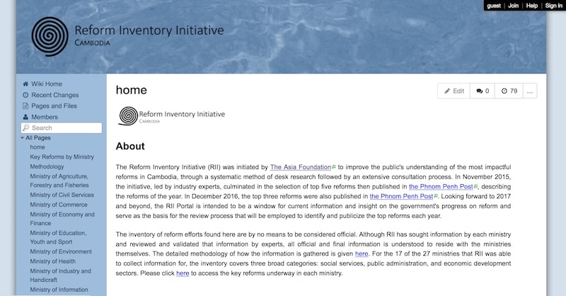 Reform Inventory Initiative” (RII) wiki page screenshot