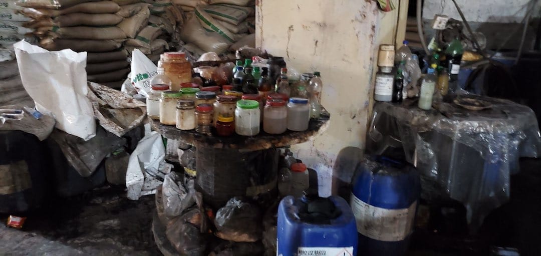 Collection of chemicals in reused jars