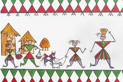 Outsider art drawing of a family with pets