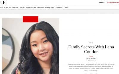 Screenshot of Vogue Paris article featuring actor Lana Condor