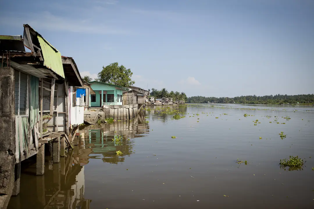 Structurally unsound homes just above water in the Bangsamoro Autonomous Region in Muslim Mindanao