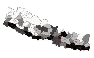 Map showing the number of GBV incidents in each province of Nepal.