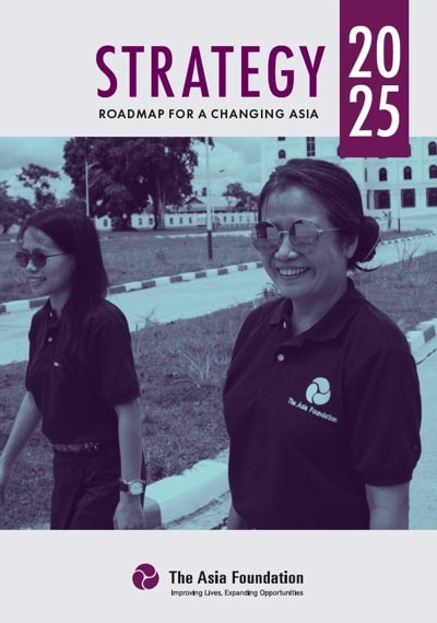 PDF cover reading Strategy 2025, with an image of two women in sunglasses and Asia Foundation polos