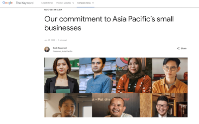 Screenshot of Google blog on Go Digital ASEAN