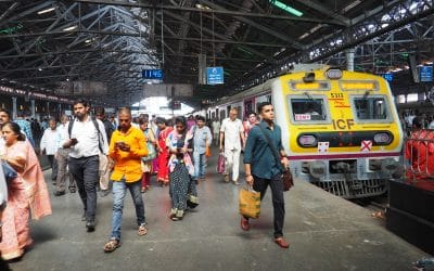 Mumbai commuters exiting train station