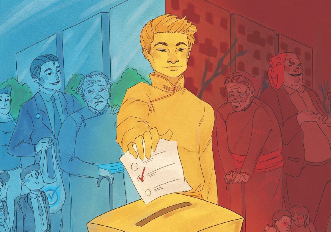Graphic of man submitting ballot
