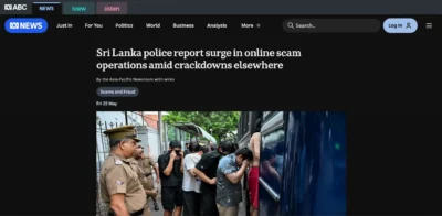 Web highlight for article on Sri Lanka police report surge in online scam operations amid crackdowns elsewhere