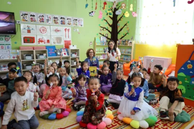 The Asia Foundation President and CEO Laurel E. Miller visits a public kindergarten in Mongolia