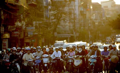Vietnam Motorcycles line up in Hanoi