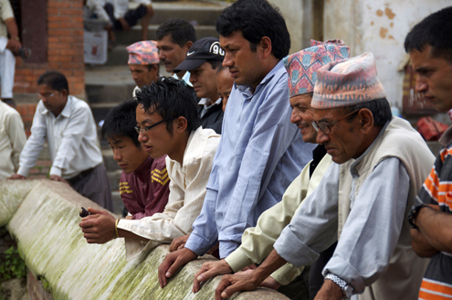 Kathmandu Men gather in Nepal