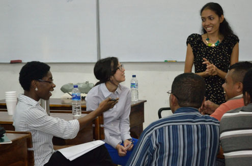 StanfordLawTimor Stanford law students and TLLEP members Jackie Iwata (second from left) and Hamida Owusu (left) conduct a focus group with UNTL law students on legal education in Timor-Leste.